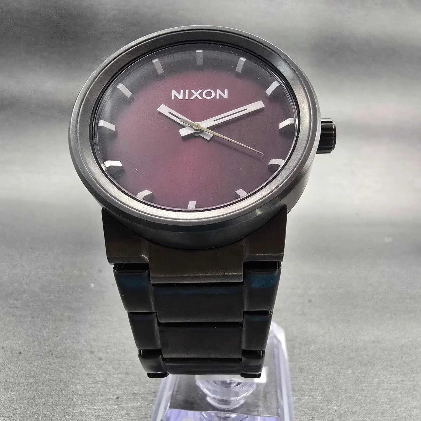 Nixon The Cannon Watch Men 40mm Red Dial Gray Tone Round New Battery5