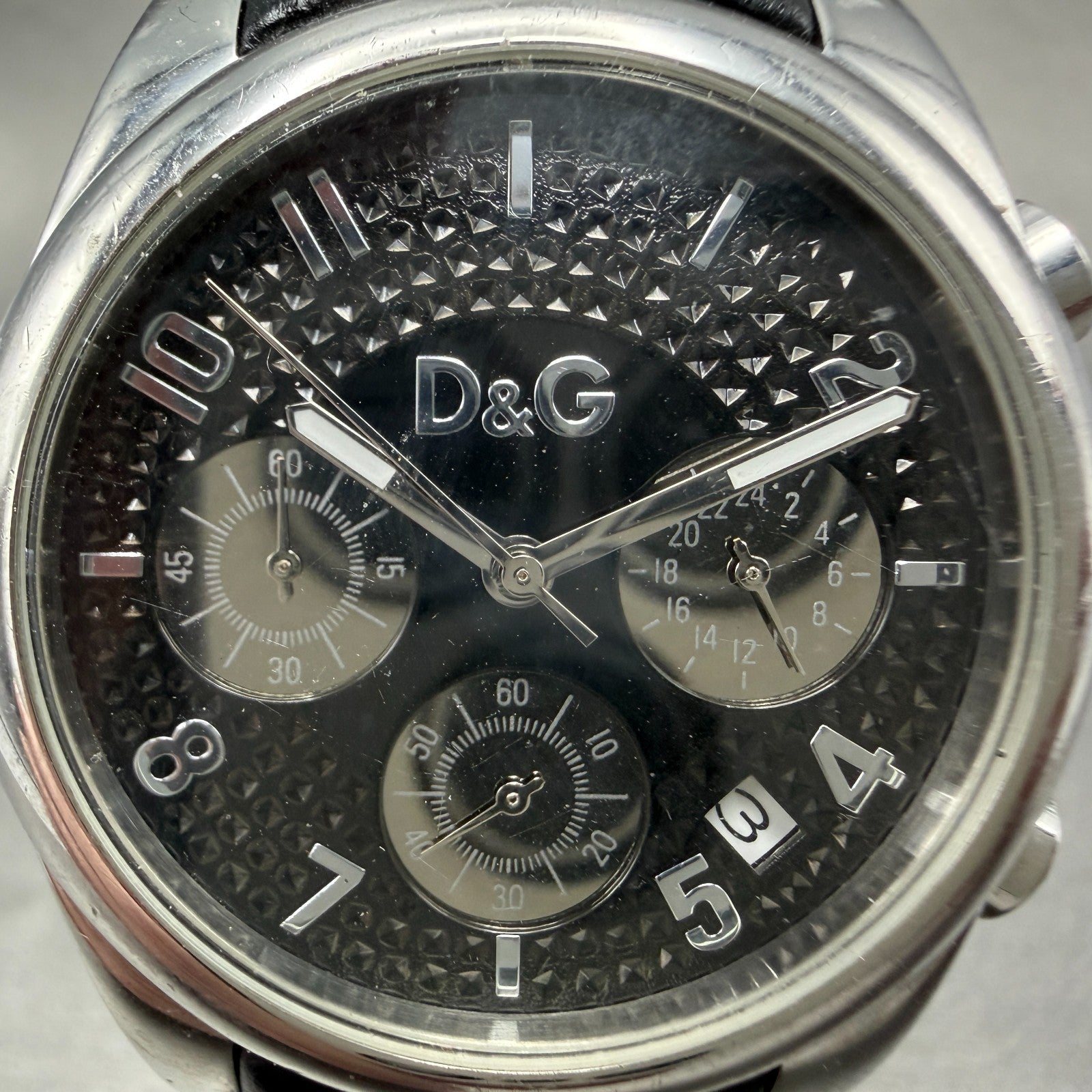Dolce & Gabana Chrono Watch Men 38mm Black Dial Steel Date Round READ!! New Batt1