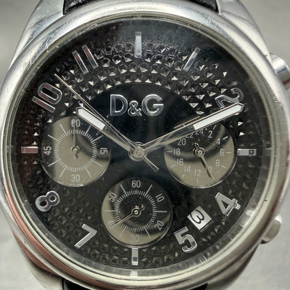 Dolce & Gabana Chrono Watch Men 38mm Black Dial Steel Date Round READ!! New Batt1