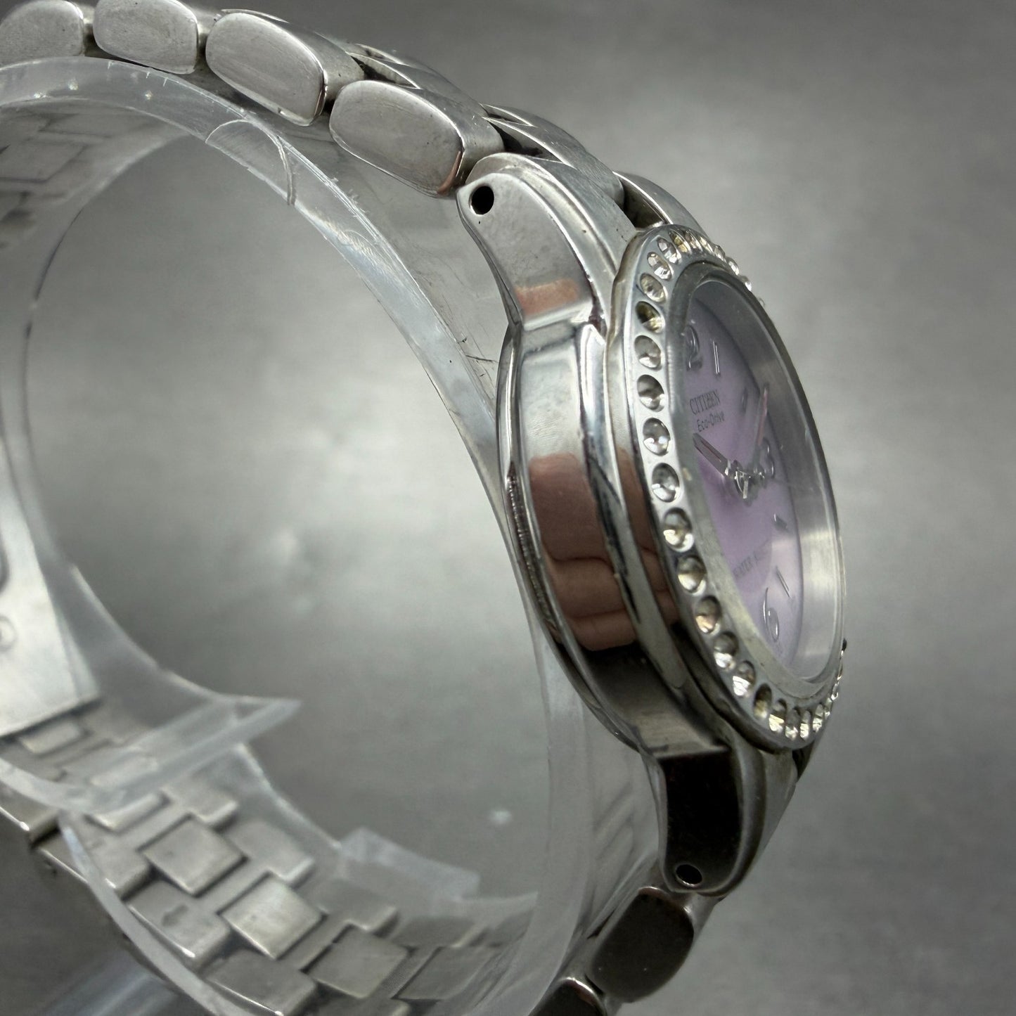 Citizen Eco-Drive Watch Women 25mm Purple Dial Silver Tone Round 2320-0100 Runs3