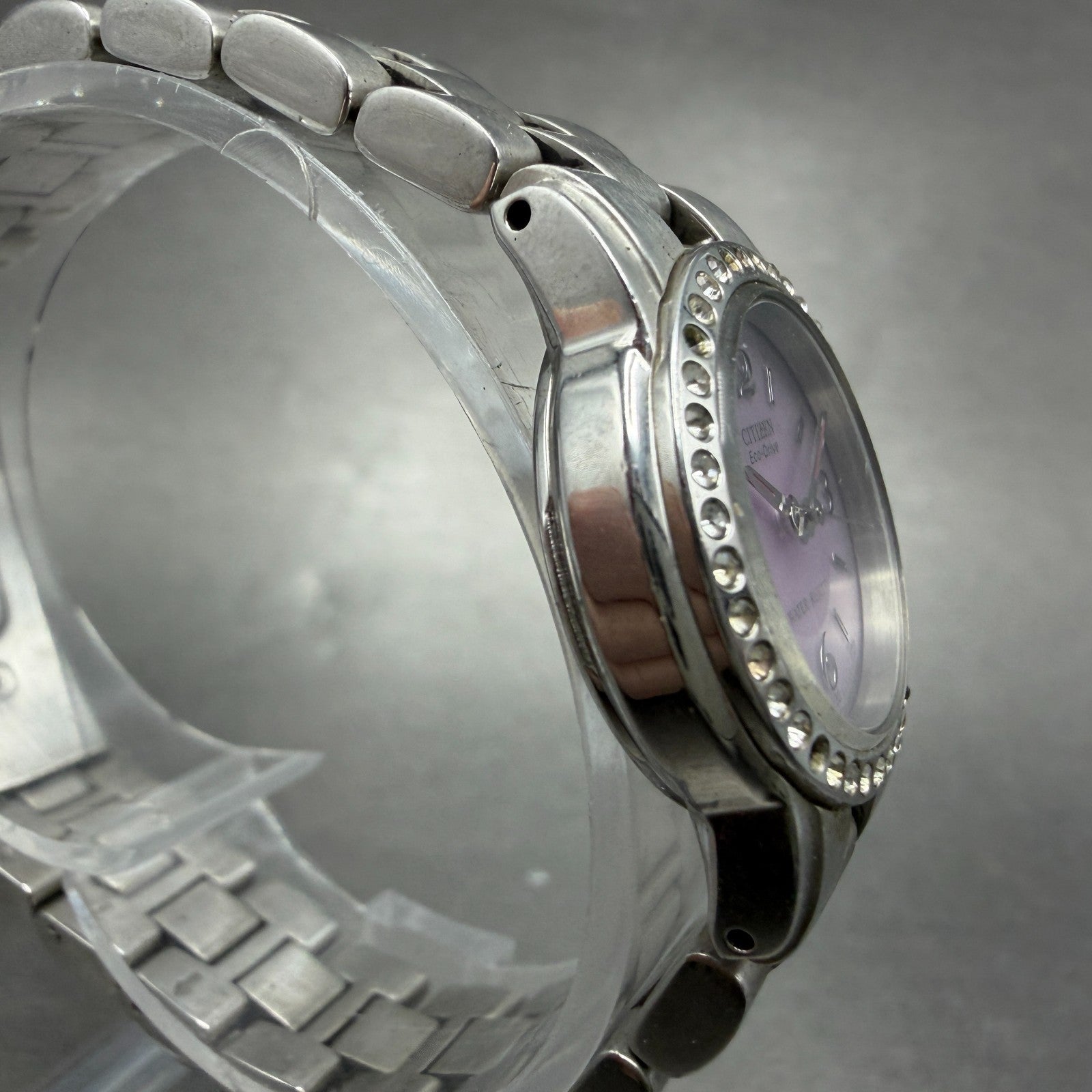Citizen Eco-Drive Watch Women 25mm Purple Dial Silver Tone Round 2320-0100 Runs3