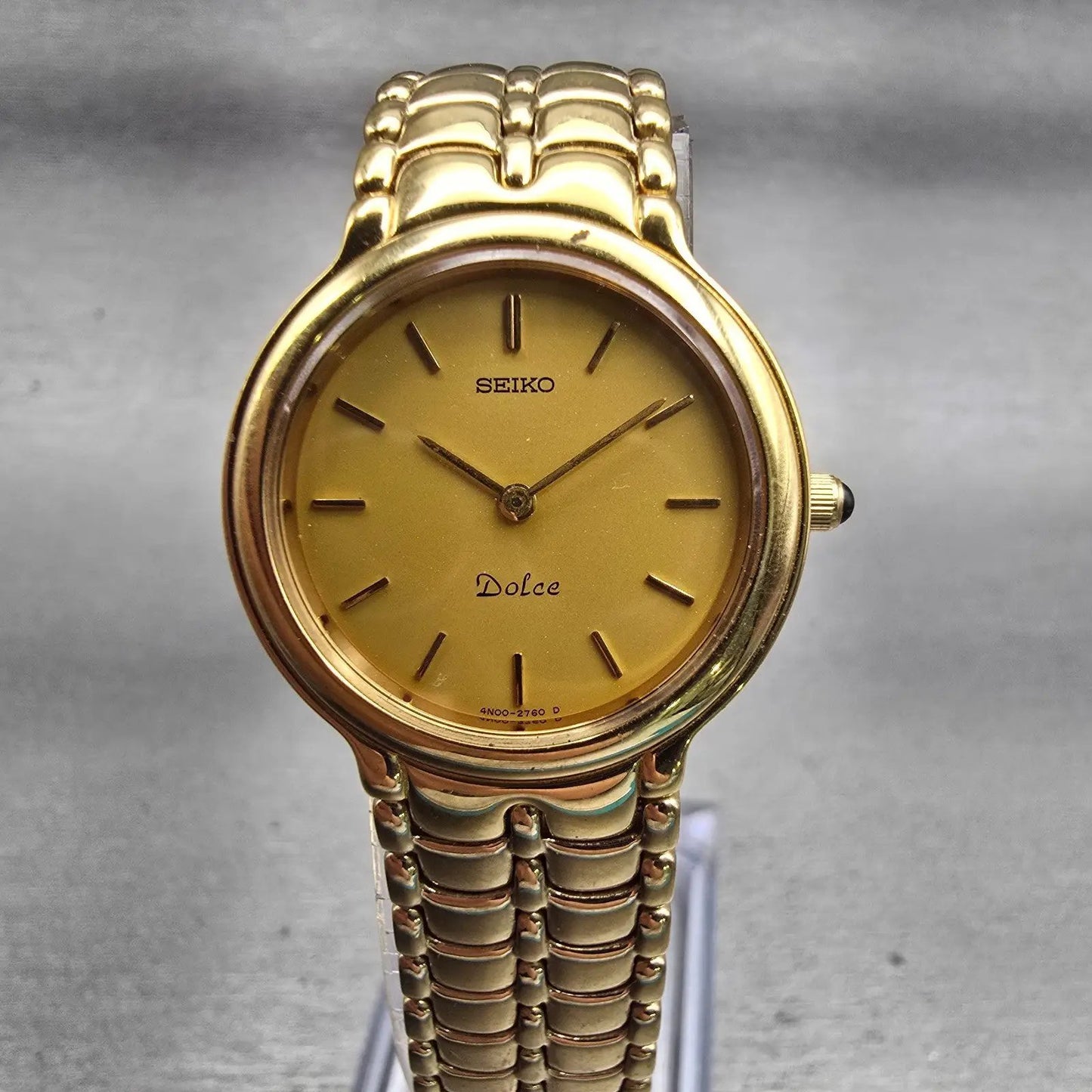 Seiko Dolce Watch Women 24mm Gold Dial Gold Tone Round 4N00-0770 New Battery VTG0