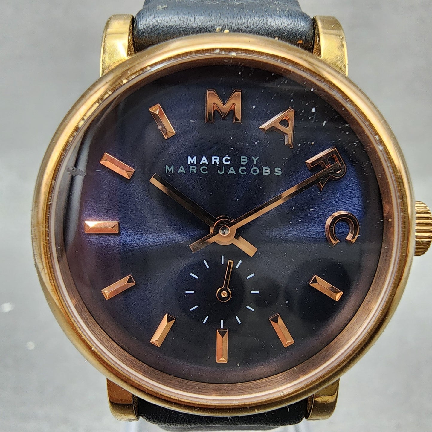 Marc Jacobs Baker Watch Women 28mm Blue Dial Rose Gold Tone Small Seconds NewBat1