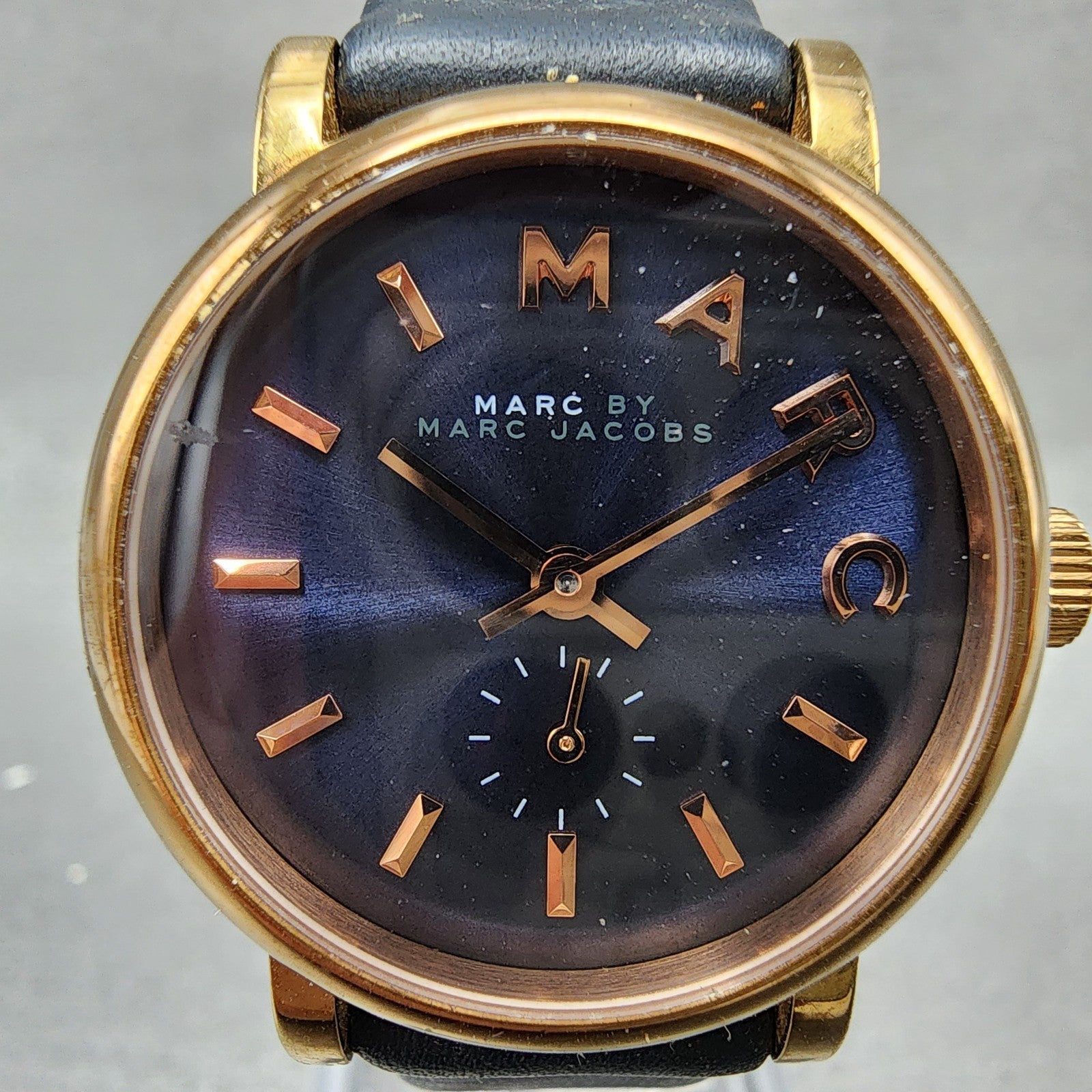 Marc Jacobs Baker Watch Women 28mm Blue Dial Rose Gold Tone Small Seconds NewBat1