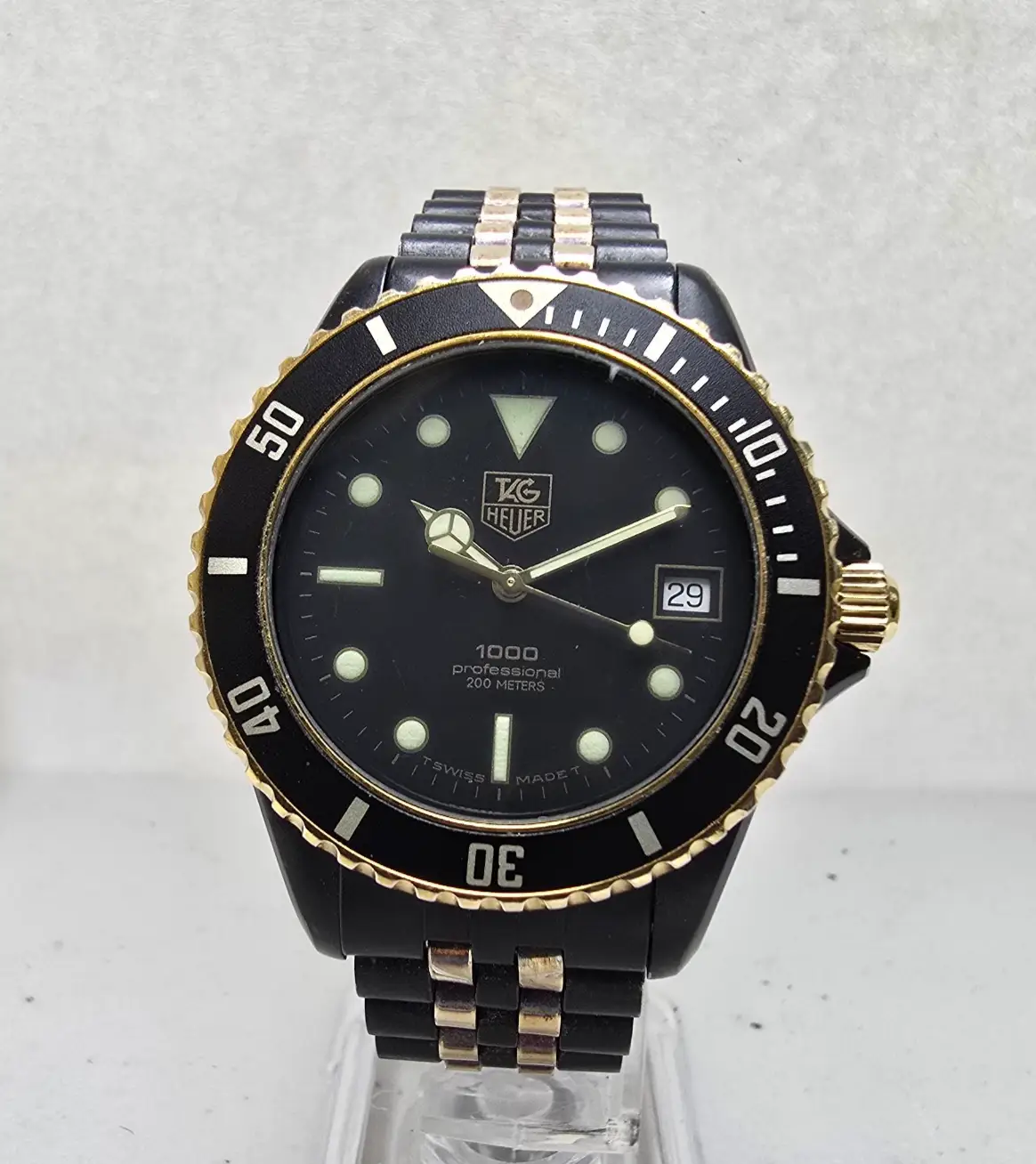 Tag Heuer Professional 1000 Watch Men 37mm Black Dial Two Tone Date New Battery0