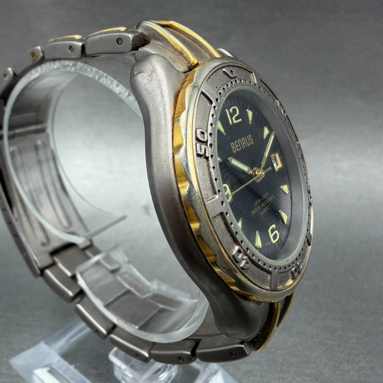 Benrus Watch Women 39mm Black Dial Two Tone Date Round New Battery Vintage3