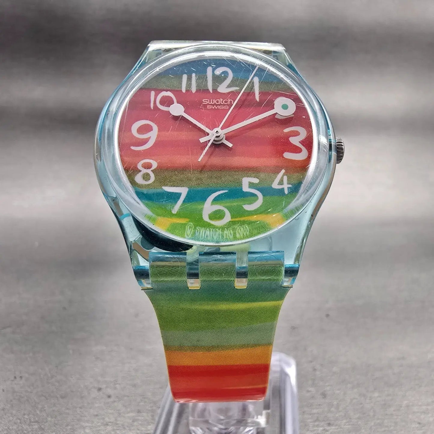 Swatch COLOR THE SKY Watch Women Multicolor Dial Blue Case GS124 New Battery5