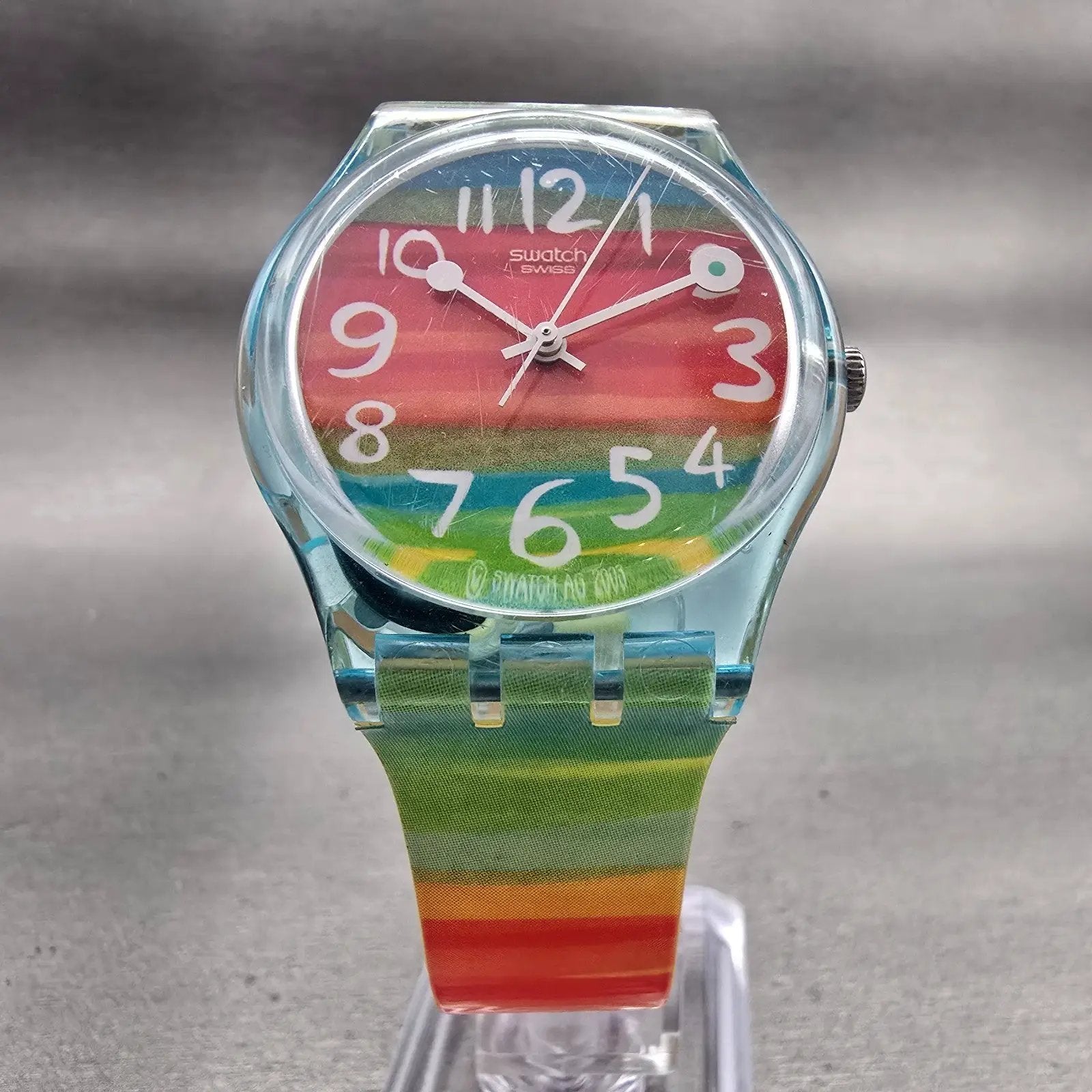 Swatch COLOR THE SKY Watch Women Multicolor Dial Blue Case GS124 New Battery5