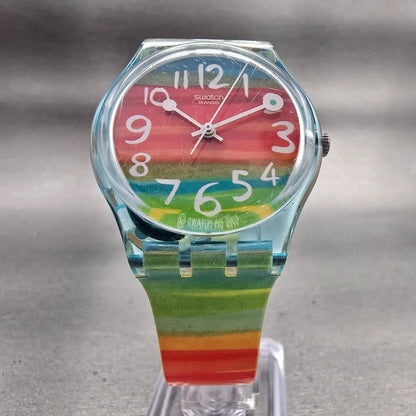 Swatch COLOR THE SKY Watch Women Multicolor Dial Blue Case GS124 New Battery5
