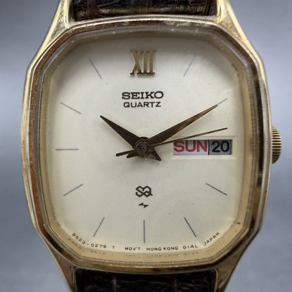 Seiko SQ Watch Women 22mm Cream Dial Gold Tone Daydate 8523-5079 New Battery1