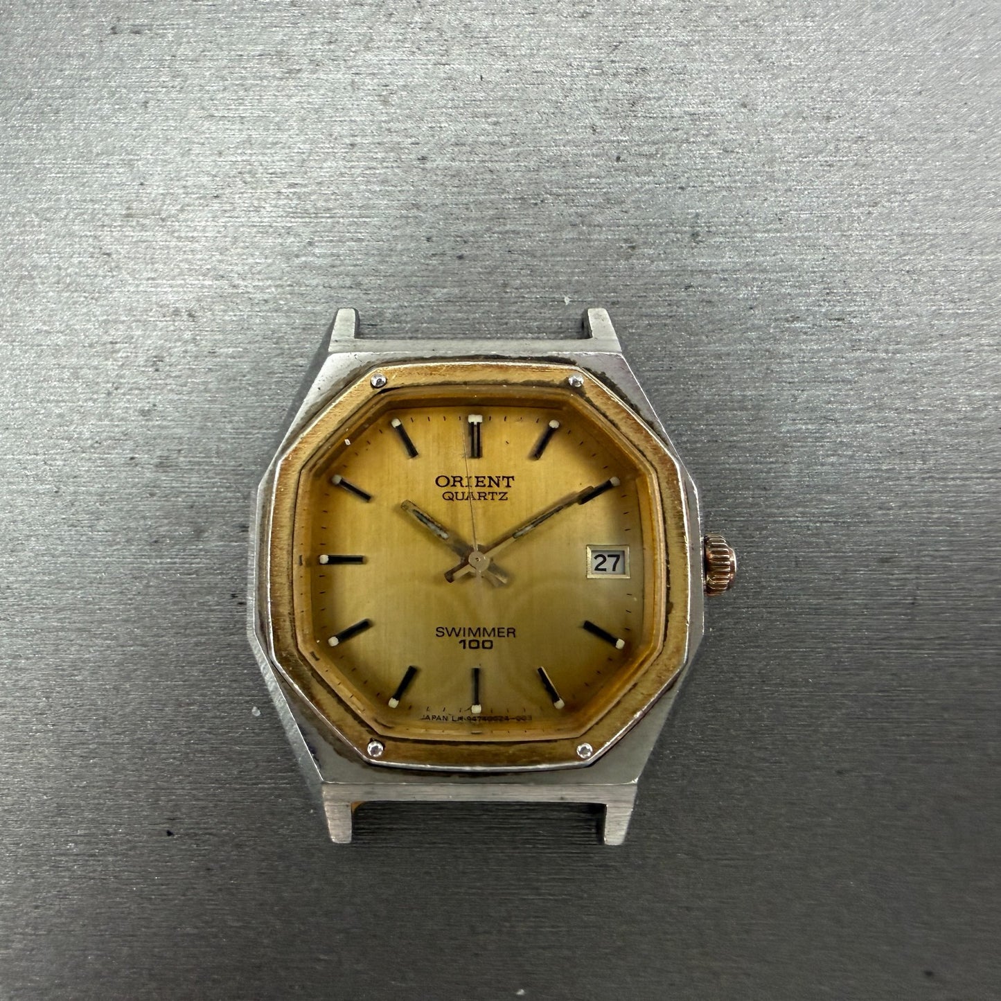 Orient Swimmer Watch Men 32mm Gold Dial Two Tone Date Octagon New Battery VTG0