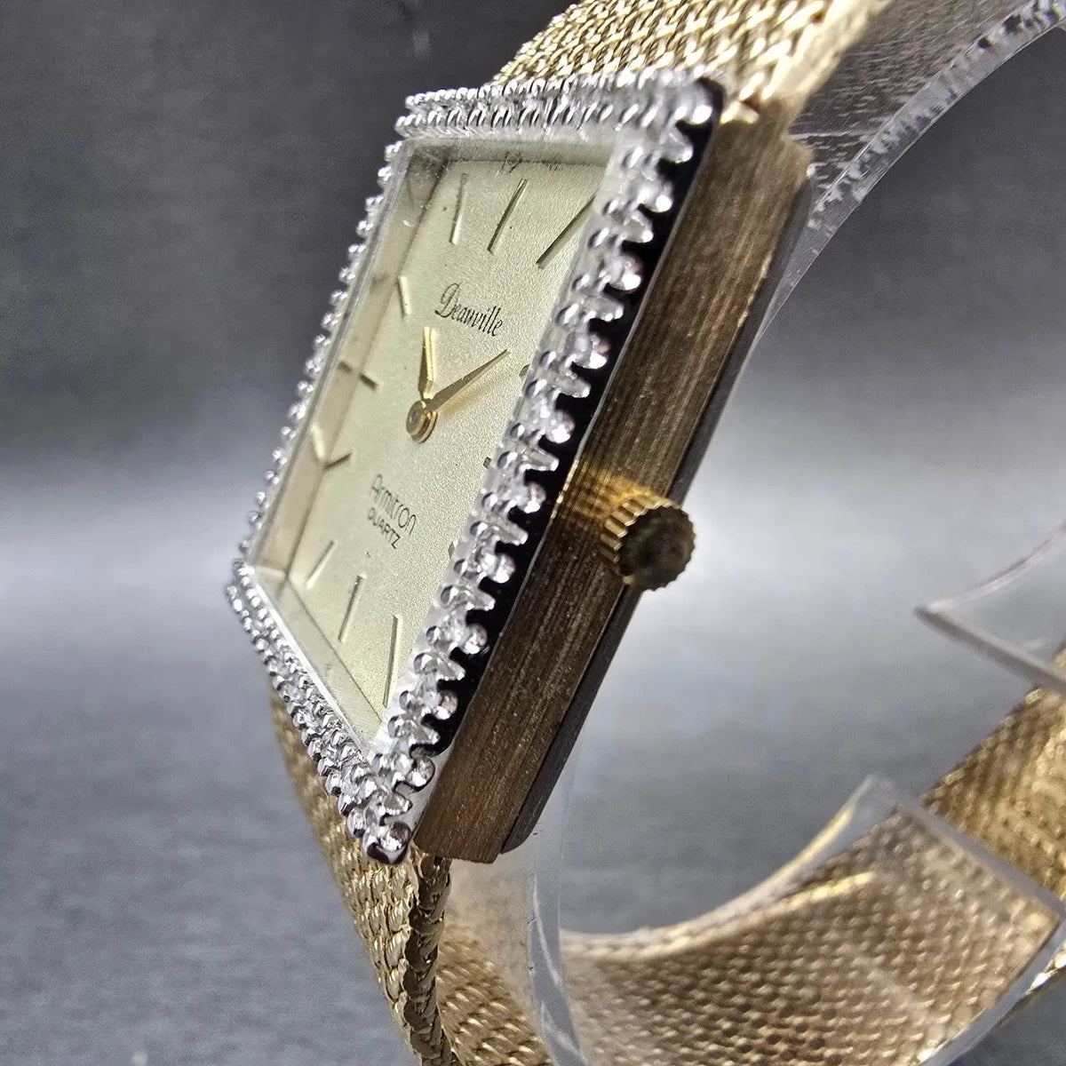 Armitron Deauville Tank Watch Men 23mm Champagne Dial Gold Crystal Bezel New bat2