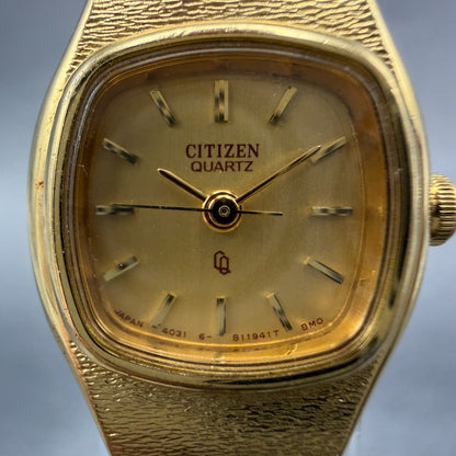 Citizen CQ Watch Women 19mm Gold Dial Gold Tone Square 4031-S01931 New Battery1