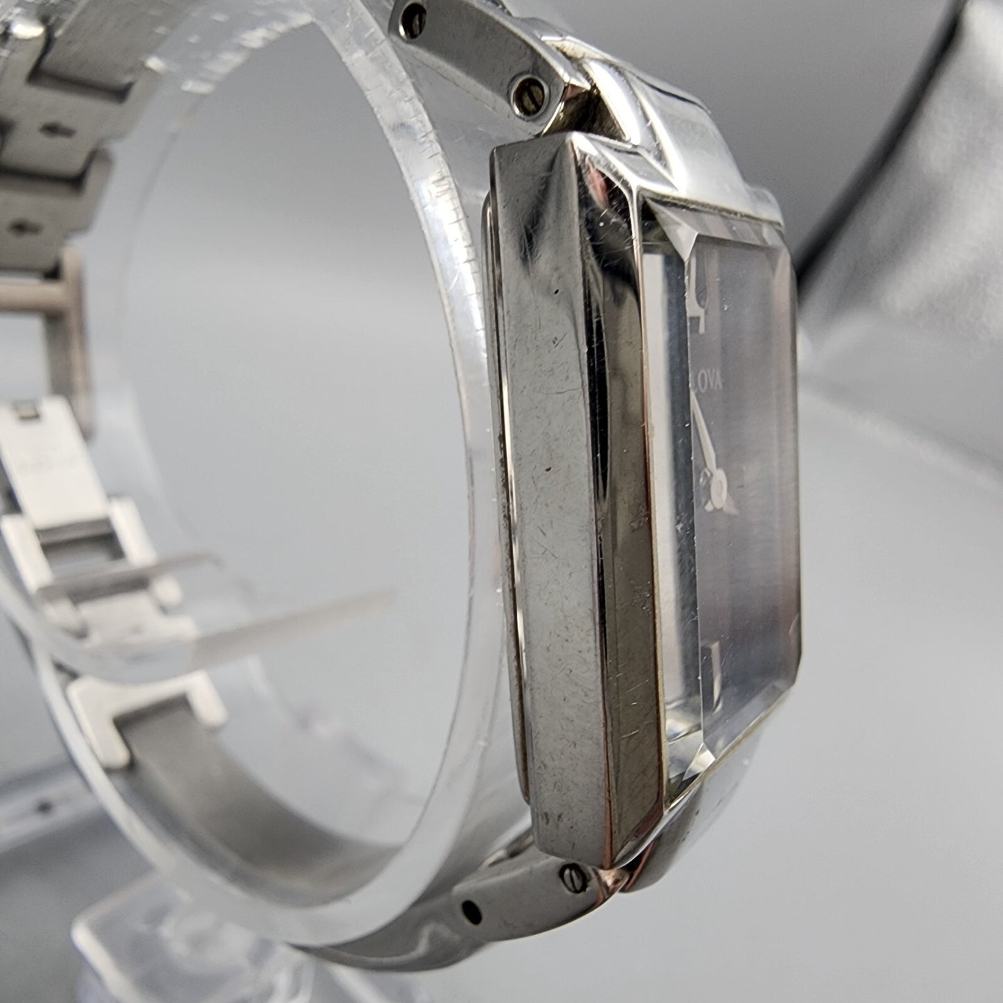 Bulova Watch Women Silver Tone Black Dial 18mm Rectangel 96L138 New Battery