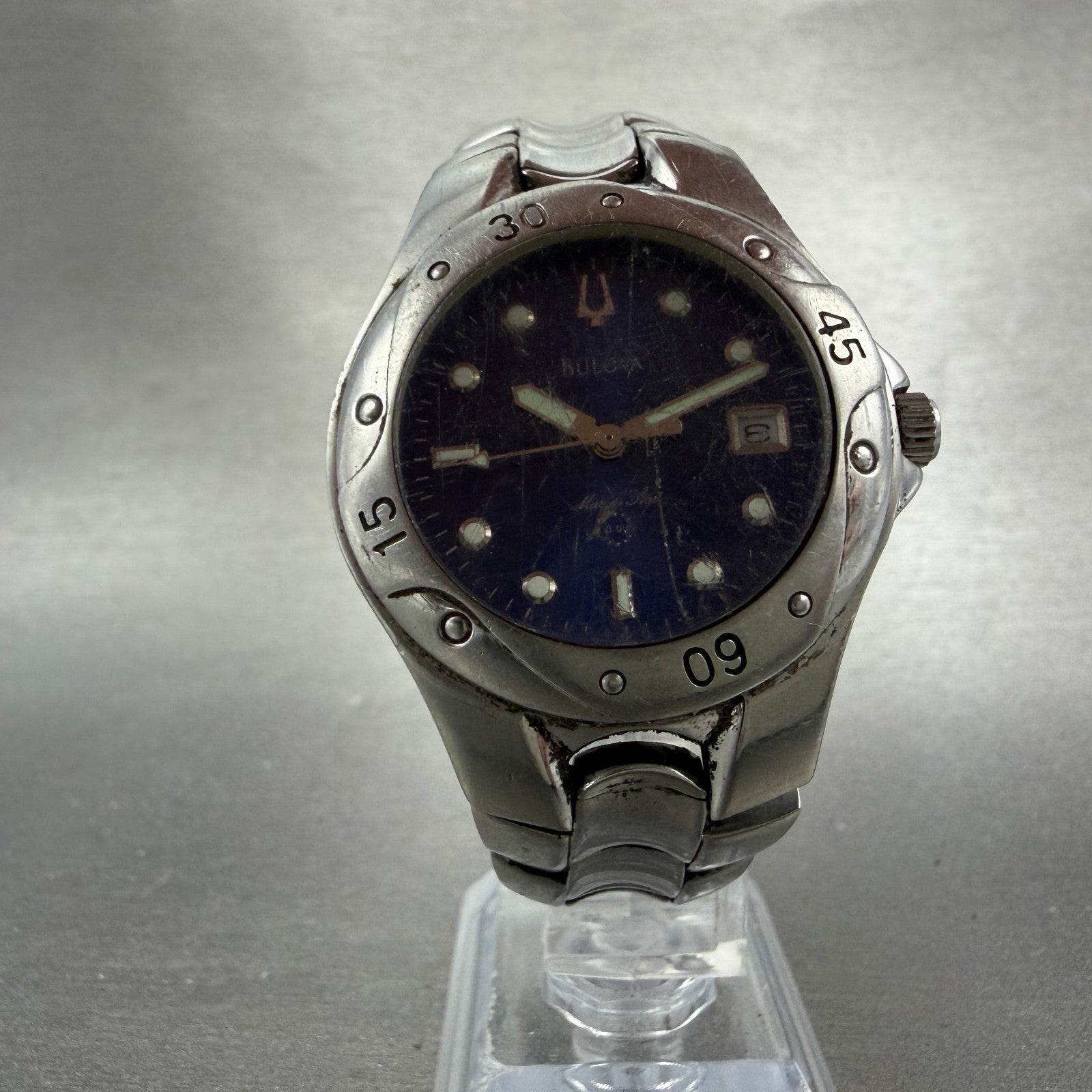 Bulova Marine Star Watch Men 37mm Blue Dial Steel Date Round 96B49 New Battery5
