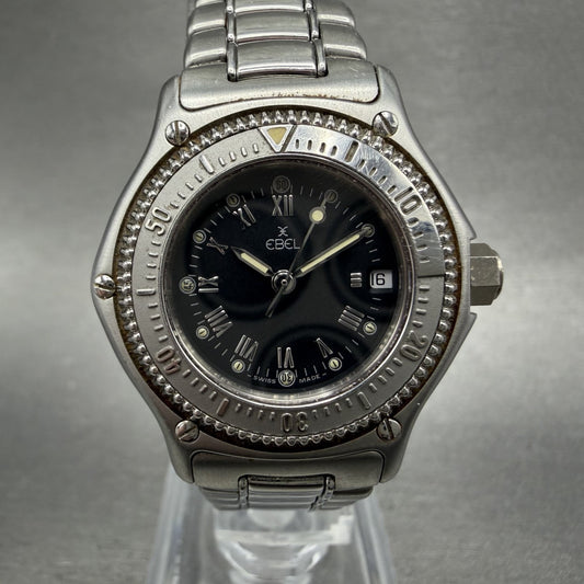 Ebel Discovery Watch Women 29mm Black Dial Steel Date Round 983912 New Battery0