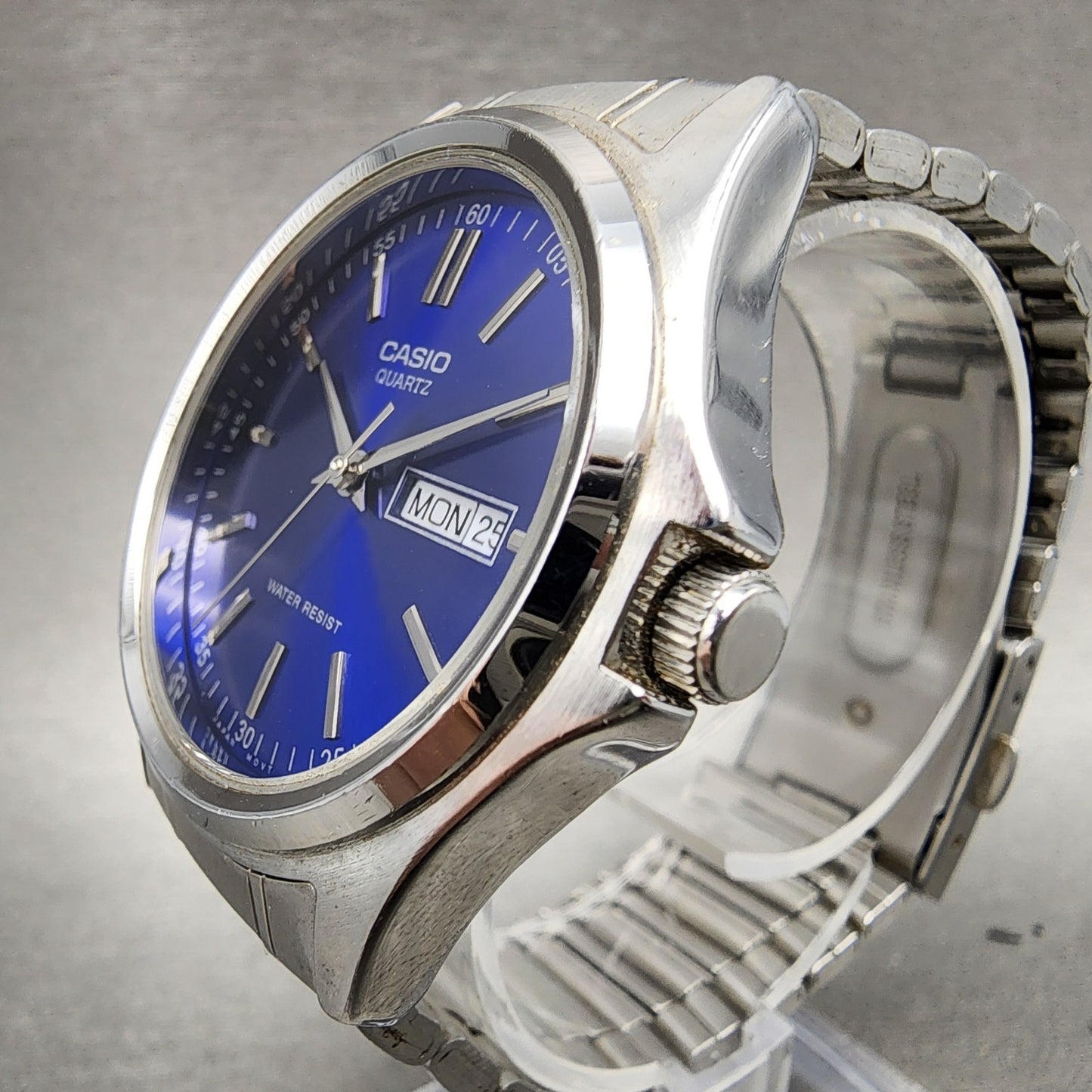 Casio Watch Men 37mm Blue Dial Silver Tone Daydate MTP1239DJ New Battery ABC1232