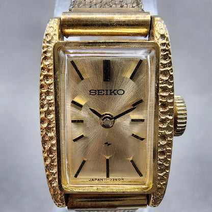 Seiko Tank Watch Women 15mm Champagne Dial Gold Tone Manual 113189 Runs1