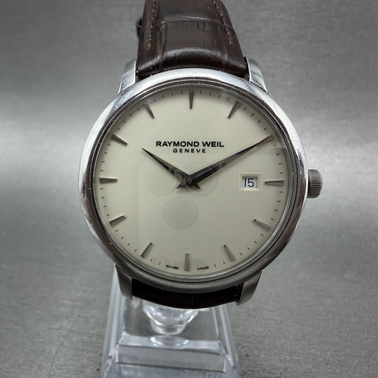 Raymond Weil Toccata Watch Men 39mm Cream Dial Steel Date Round 5488 New battery0