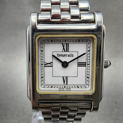 Tiffany & Co Tank Watch Women 23mm White Dial Steel Rectangle New Battery1