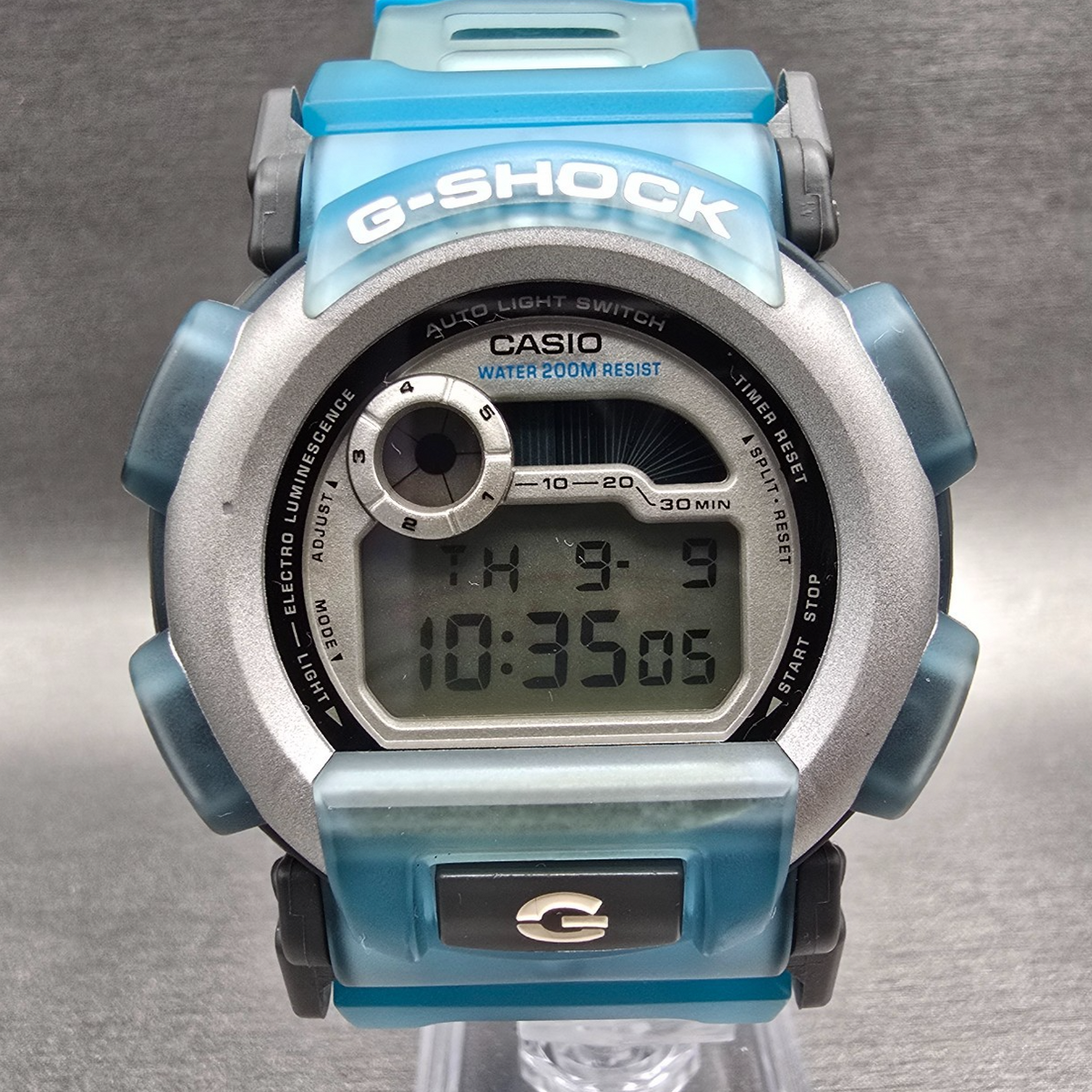 Casio G-Shock DW-003 Watch Men 45mm Gray Dial Blue Chrono Alarm New Battery0