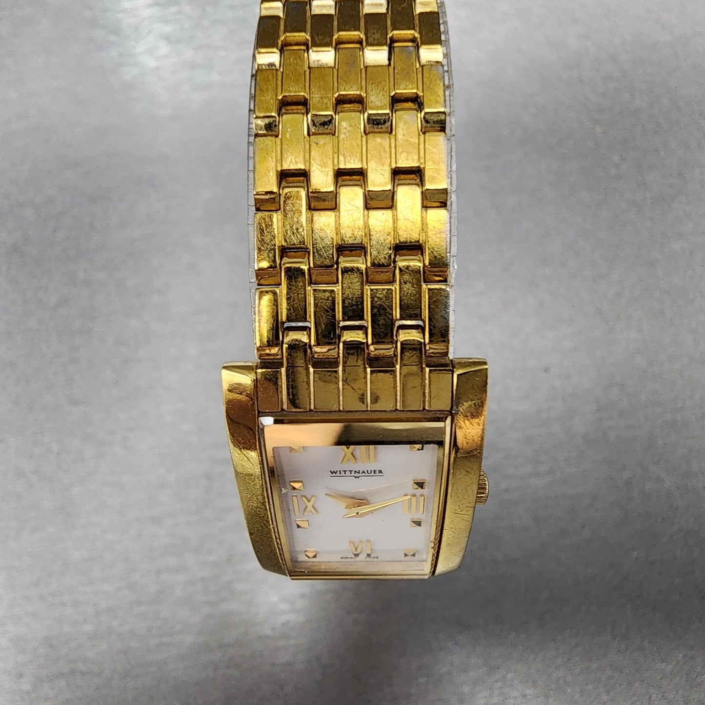 Wittnauer Ovation Tank Watch Women 19mm White Dial Gold Tone Rectangle New Batt