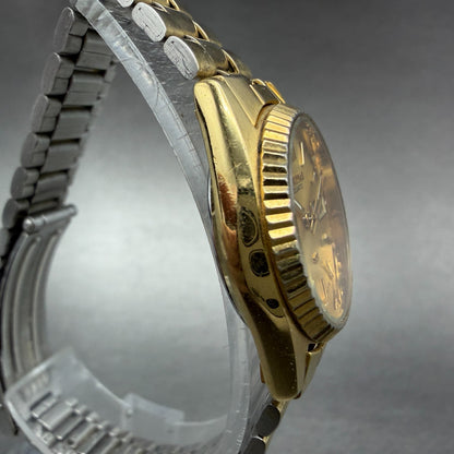 Seiko SQ Watch Women 25mm Gold Dial Gold Tone Daydate Round 2A23-0039 NewBat VJK3