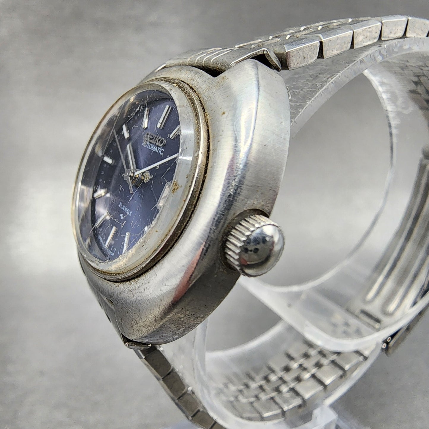 VTG Seiko Automatic Watch Women 27mm Blue Dial Steel Daydate 22057000 PARTS3