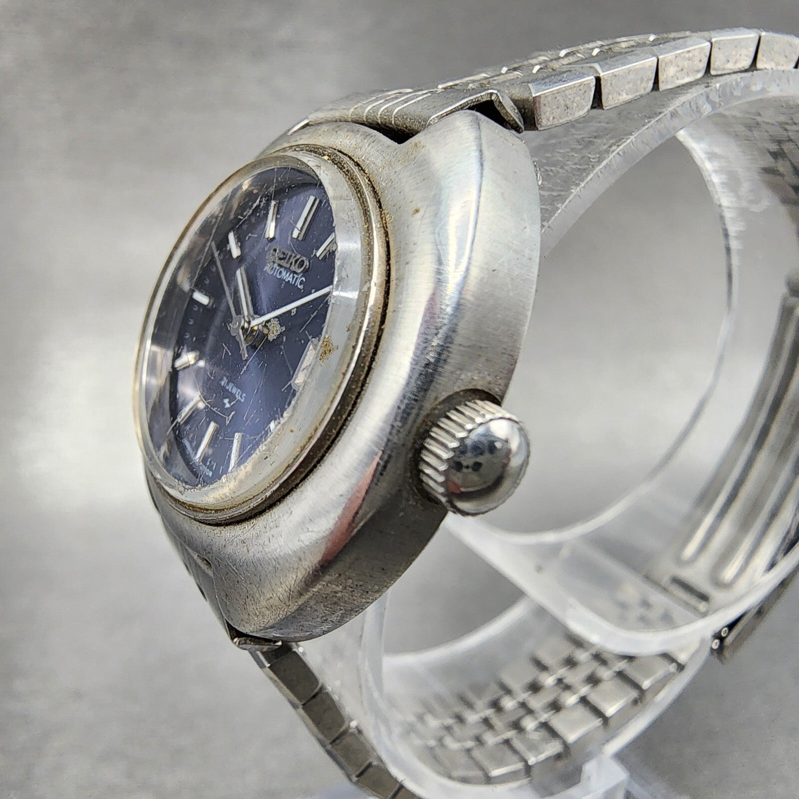 VTG Seiko Automatic Watch Women 27mm Blue Dial Steel Daydate 22057000 PARTS3