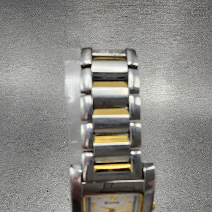 Bulova Tank Watch Women 21mm White Dial Two Tone Rectangle 98T49 New Battery4