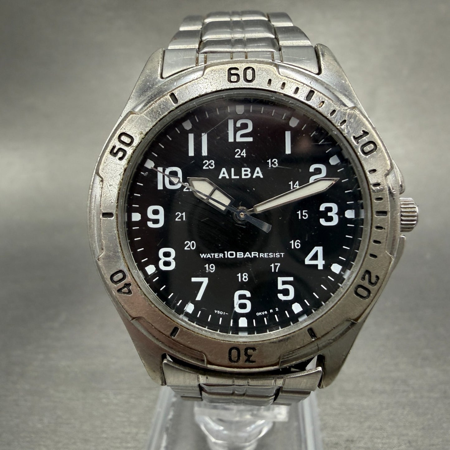 Seiko ALBA Field Watch Men 36mm Black Dial Silver Tone Round V501-0DA0 New Batt0