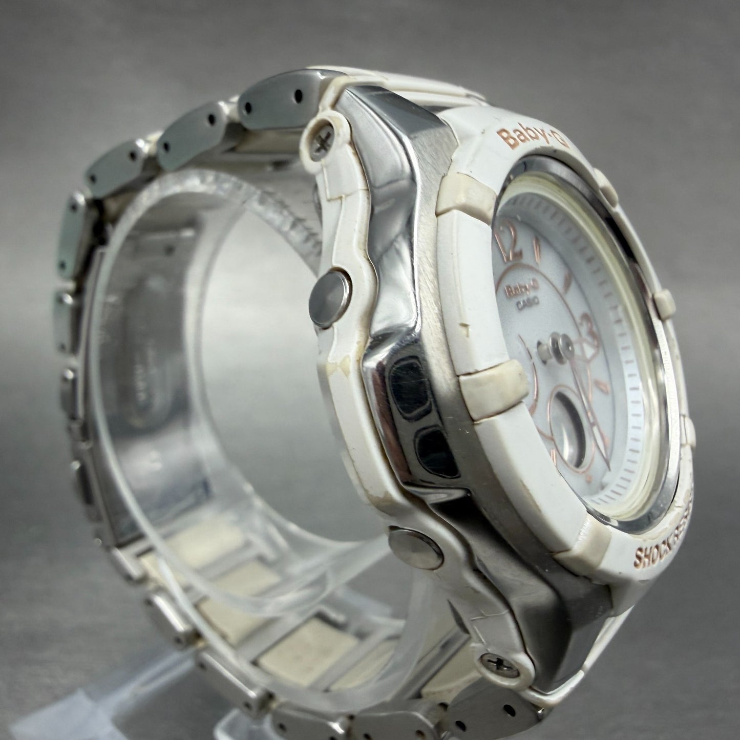 Casio Baby-G Watch Women 38mm White Dial Silver Tone Analog Digital Solar ABC3