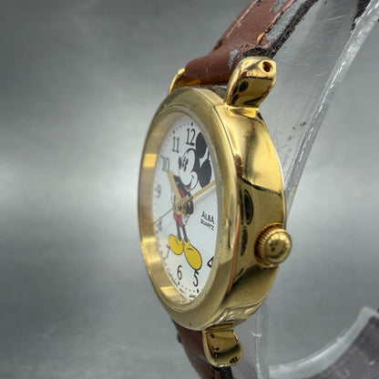 Seiko Alba Mickey Mouse Watch Women 26mm White Dial Gold Tone V501-6N10 New Batt2