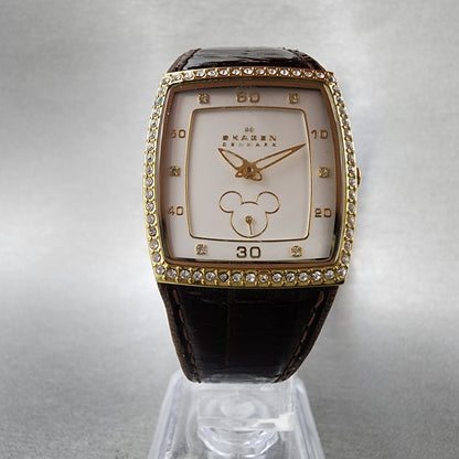 Skagen Mickey Mouse Watch Women 27mm White Dial Gold Tone D384SGLD8A New Battery5