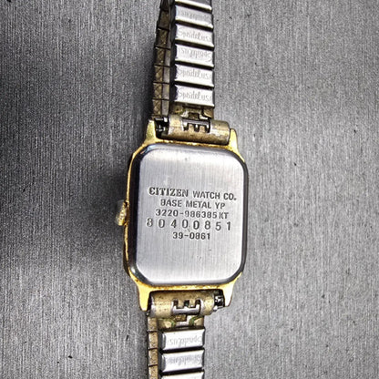 Citizen CQ Watch Women 17mm Black Dial Gold Tone Rectangle 3220-986385 New Batt10