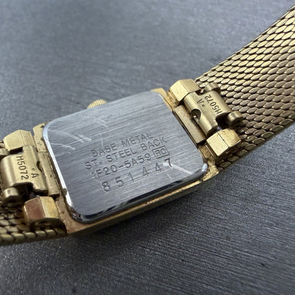 Seiko Tank Watch Women 14mm Gold Dial Gold Tone Rectangle 1F20-5A59 New Battery9