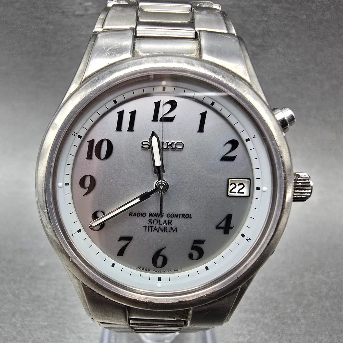 Seiko Solar Atomic Watch Men 38mm Silver Dial Titanium Atomic Date 7B22 PARTS!!0