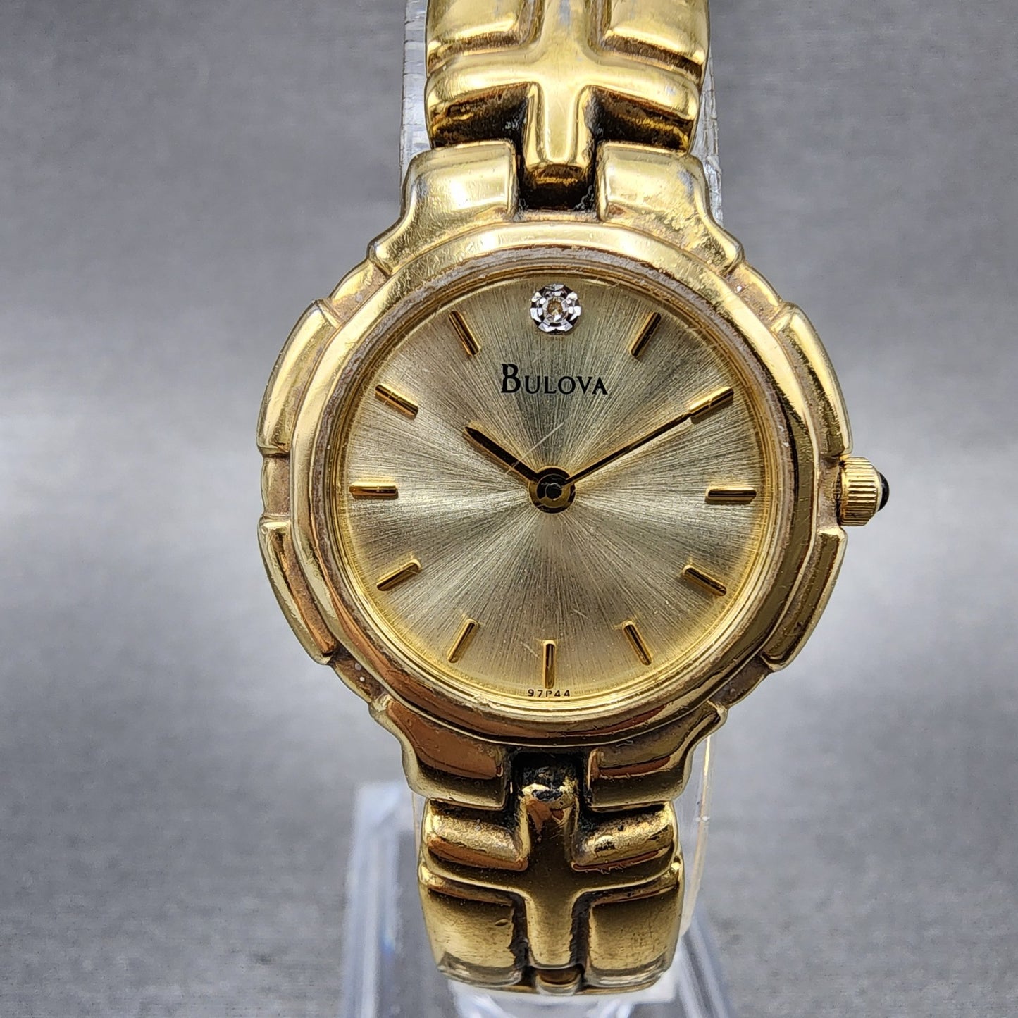 Bulova Watch Women 26mm Gold Dial Gold Tone Round 97P44 New Battery VTG0