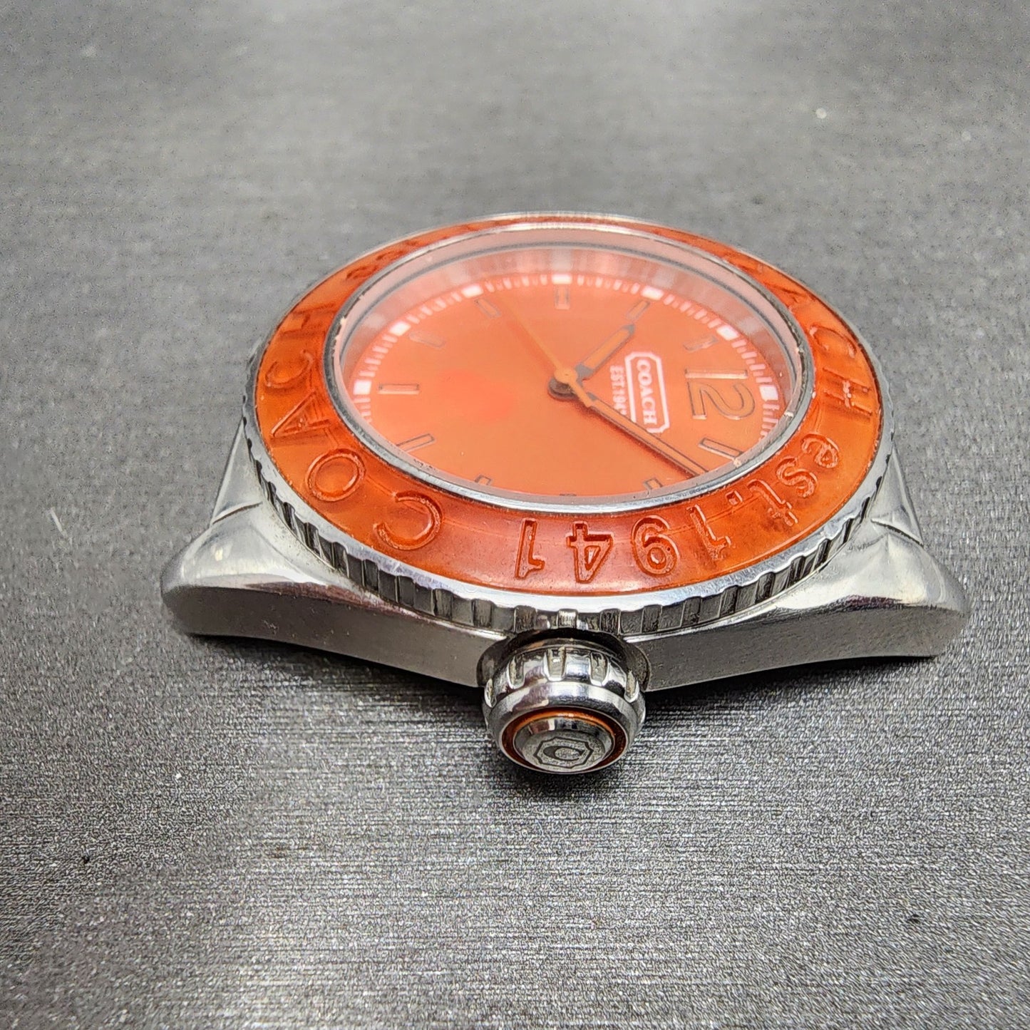 Coach Boyfriend Watch Women 38mm Orange Dial Silver Tone Round New Battery5