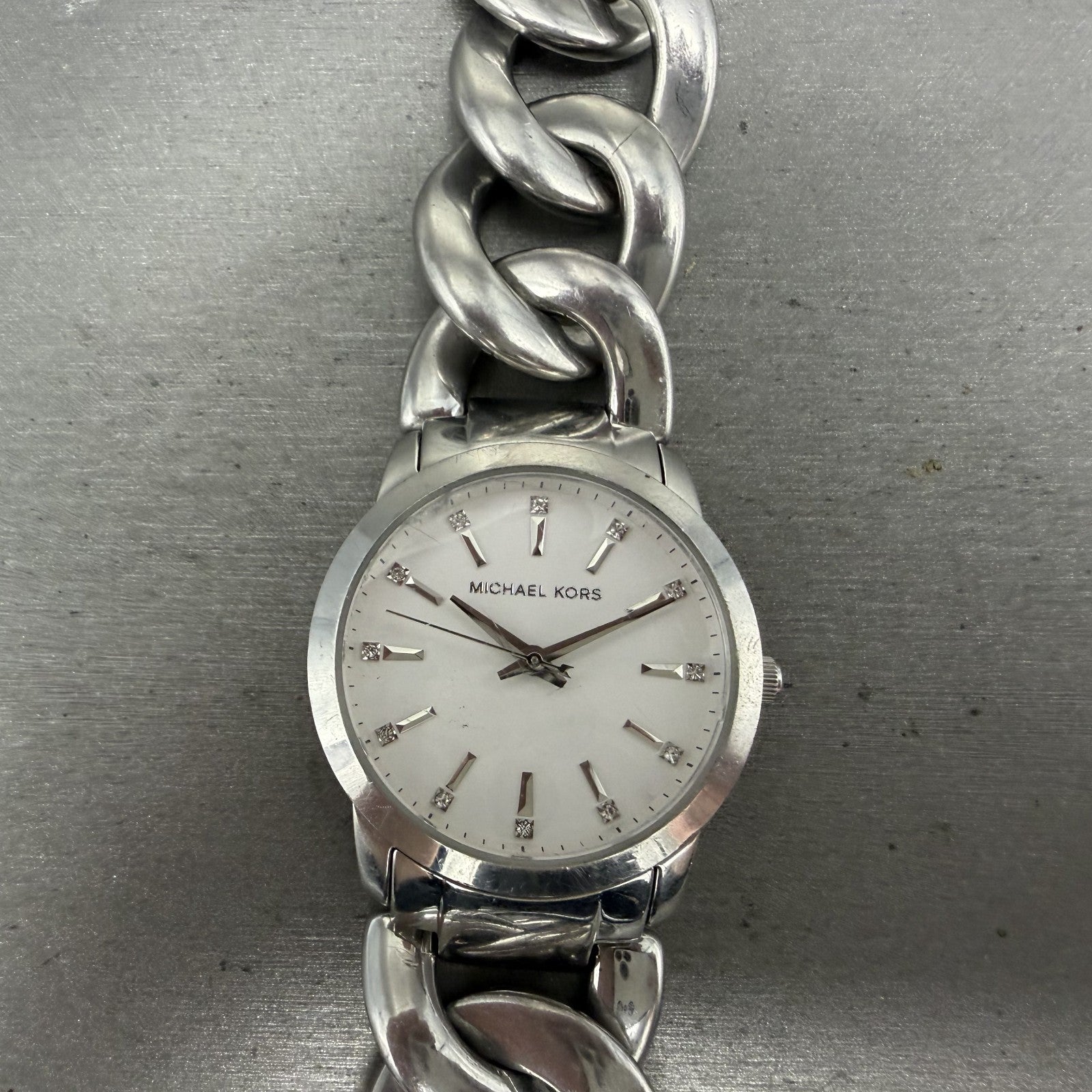 Michael Kors Elena Watch Women 35mm White Dial Silver Tone Round MK-4637 New Bat0