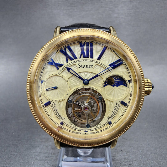 Stauer Tourbillon Watch Men 43mm Cream Dial Gold Tone Moonphase 18758 PARTS0