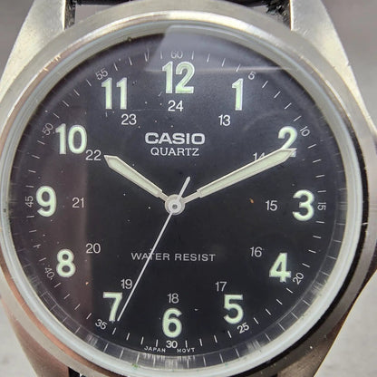 Casio Watch Men 38mm Black Dial Silver Tone Round MTP-1139 New Battery1