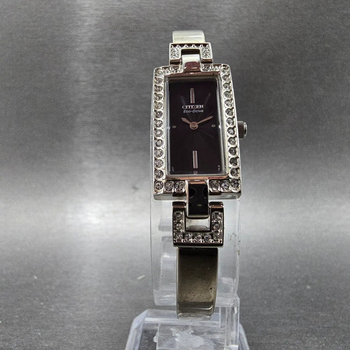 Citizen Eco-Drive Watch Women 14mm Black Dial Silver Gemmed G620-S028841 Works J5