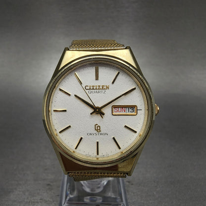 Citizen CQ Crystron Watch Men 34mm White Dial Gold Tone Daydate 4-710240 PARTS