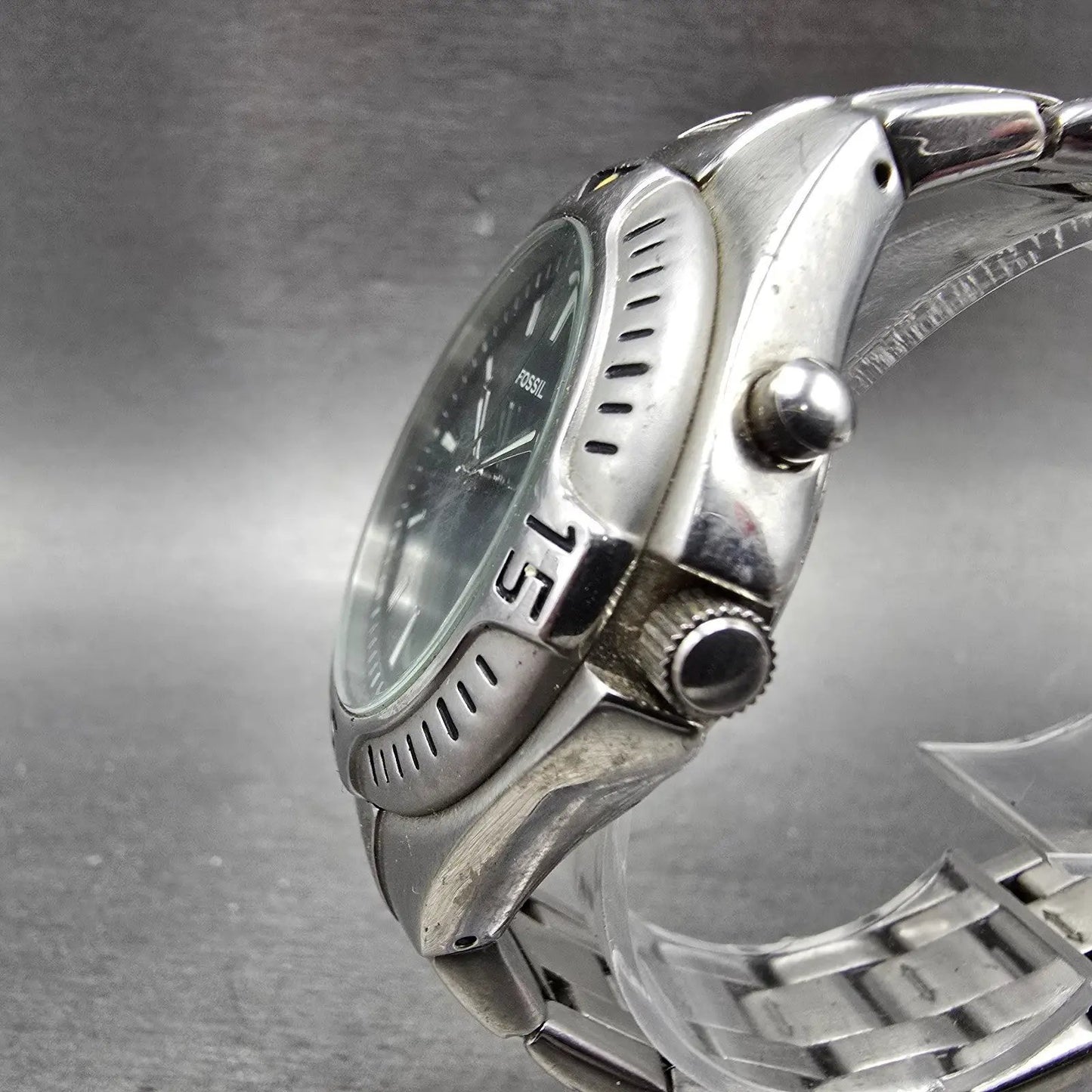 Fossil Kaleido Watch Men 41mm Blue Green Dial Silver Tone Round AM-3538 New Batt2