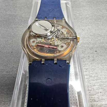 Swatch Tailleur Watch Men 34mm Gold Dial Gray Case Round GM109 New Battery NOS14