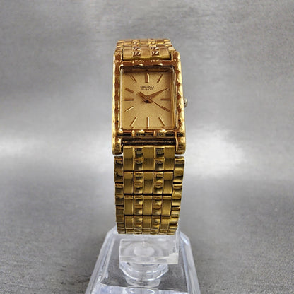 Seiko Tank Watch Women 16mm Gold Dial Gold Tone Rectangle 1N015A69 New Battery5