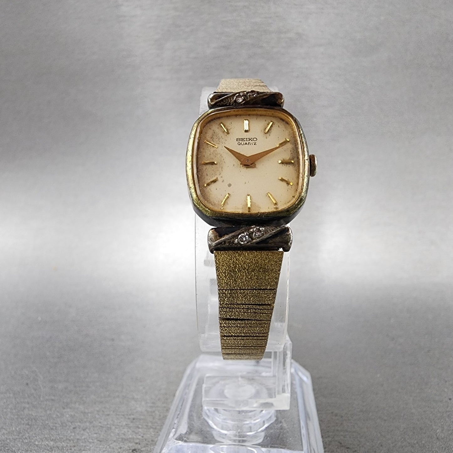 Seiko Watch Women 19mm Cream Dial Gold Tone Rectangle 14008050 New Battery5