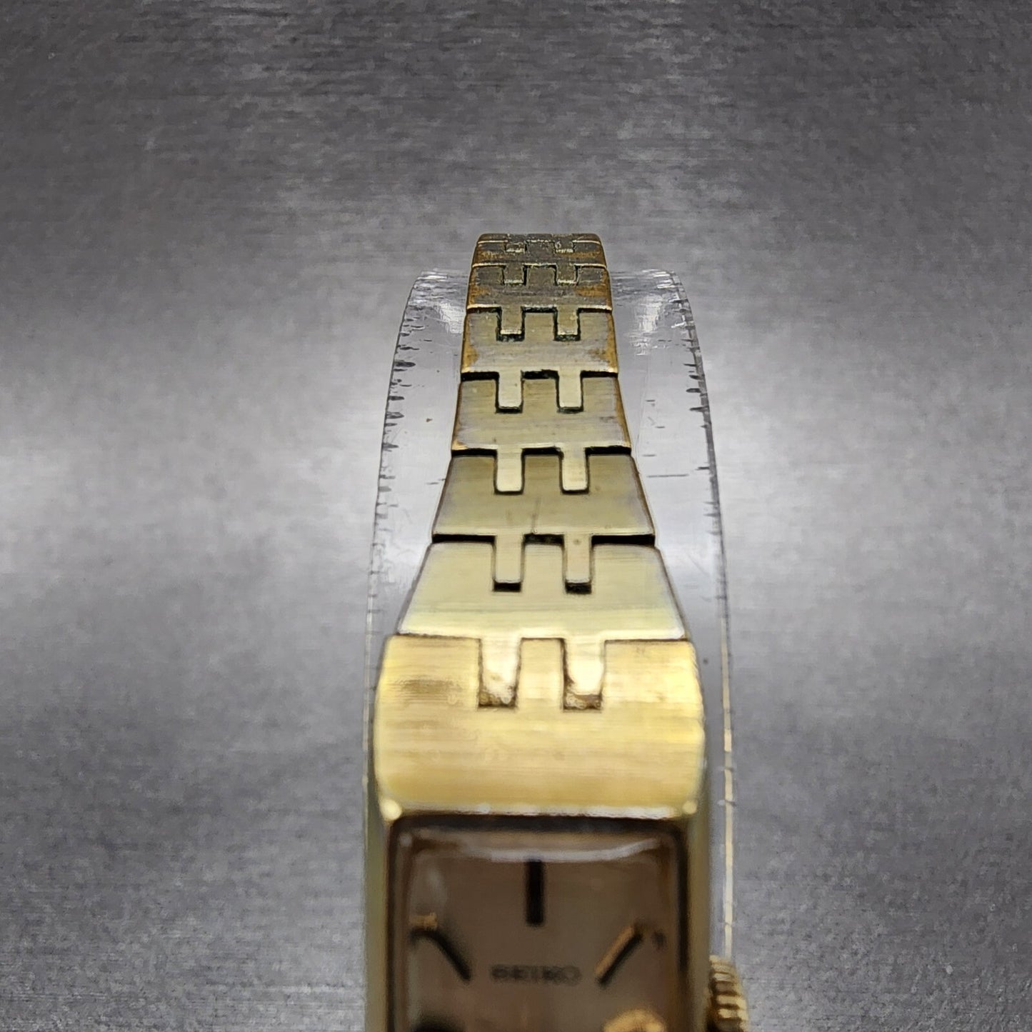 Seiko Tank Watch Women 12mm Champagne Dial Gold Tone Rectangle Manual Wind Runs4
