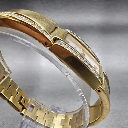 Bulova Watch Women 14mm MOP Dial Gold Tone Gemmed Rectangle 98V28 New Battery3